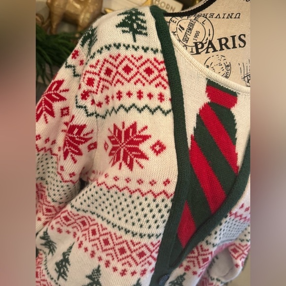 Jolly Sweaters Vintage Christmas Holiday Ugly Sweater Tie Cardigan Suit Large - Picture 2 of 7